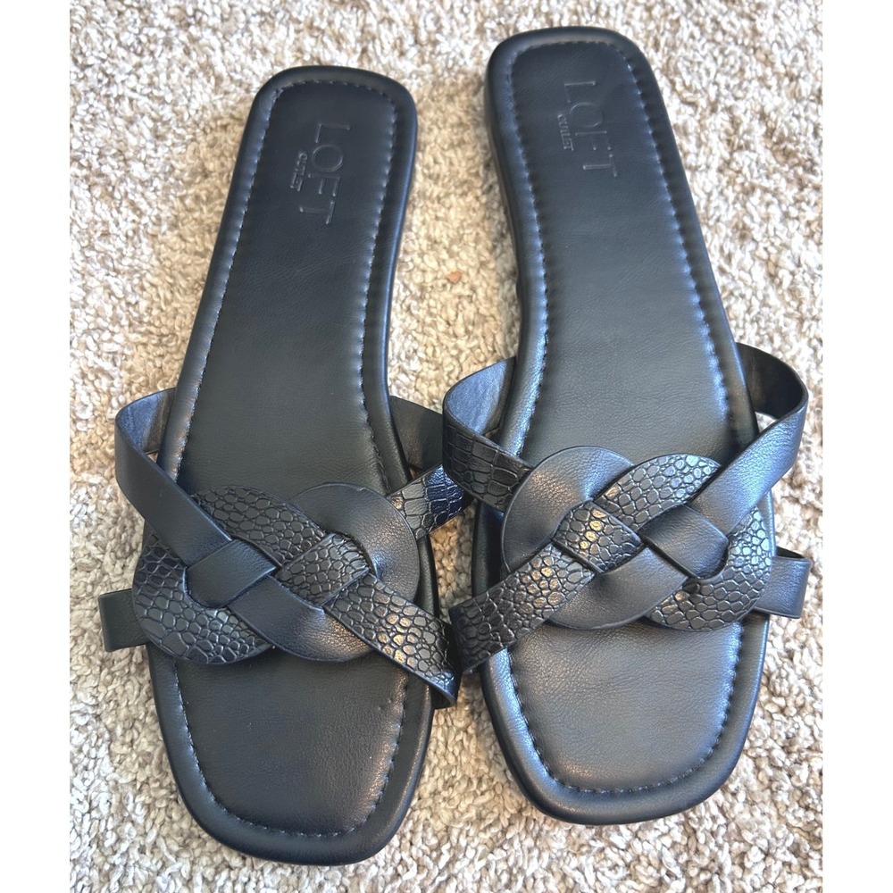 Loft Outlet Black Knotted Preppy Slide Croc Embossed Faux Leather Sz 8/8.5